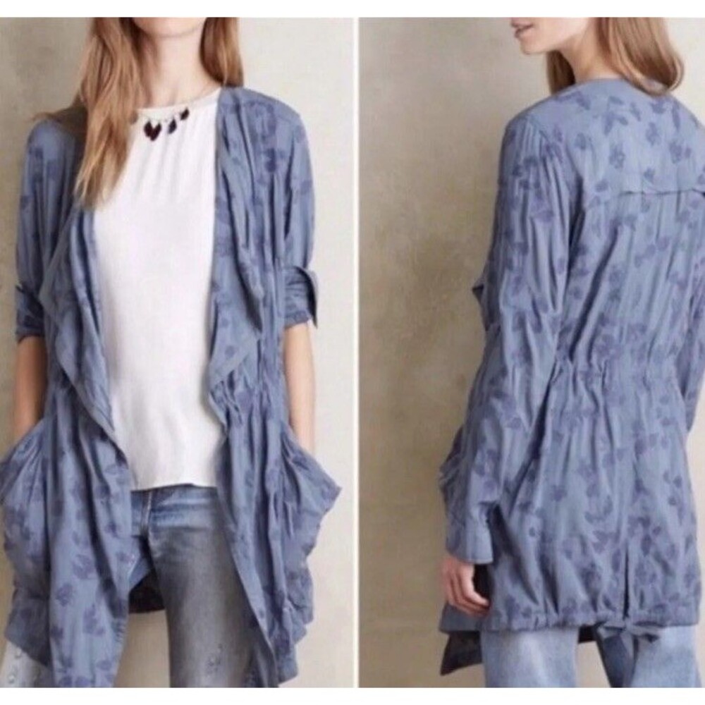 Hei Hei Size XS Embroidered Periwinkle Blue Open Front Draped Jacket Oversized